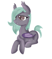 Size: 1000x1136 | Tagged: safe, artist:partypoison, imported from derpibooru, oc, oc only, oc:semi sweet, bat pony, pony, cute little fangs, ear fluff, fangs, simple background, sitting, solo, transparent background