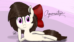 Size: 960x540 | Tagged: dead source, safe, artist:kimjoman, artist:php142, imported from derpibooru, oc, oc only, oc:aggie, pony, bow, cute, digital art, female, heart eyes, looking at you, mare, pose, shading, solo, wingding eyes