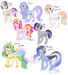 Size: 4740x5268 | Tagged: safe, artist:elskafox, imported from derpibooru, oc, oc only, oc:heather belle, oc:iolite vela, oc:sabrina, pony, absurd resolution, magical lesbian spawn, next generation, offspring, parent:applejack, parent:daring do, parent:fluttershy, parent:maud pie, parent:pinkie pie, parent:rainbow dash, parent:rarity, parent:starlight glimmer, parent:trixie, parent:twilight sparkle, parents:pinkiedash, parents:princest, parents:rarijack, parents:startrix, parents:twishy