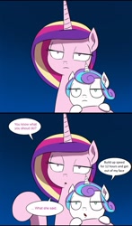 Size: 1345x2292 | Tagged: safe, artist:doublewbrothers, edit, imported from derpibooru, princess cadance, princess flurry heart, comic:luna land, 0.5 a presses, exploitable meme, flurry heart is not amused, meme, parallel universe, super mario 64, super mario bros., unamused