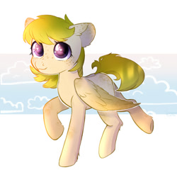 Size: 2000x2000 | Tagged: safe, artist:rizzych, imported from derpibooru, oc, oc only, oc:bananchick, pegasus, pony, freckles, raised hoof, solo, spread wings, wings