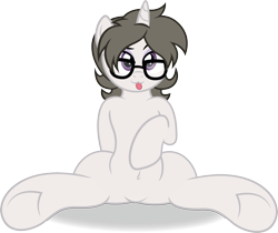 Size: 1973x1655 | Tagged: safe, artist:digiqrow, imported from derpibooru, oc, oc only, oc:solaria, pony, semi-anthro, unicorn, belly button, glasses, simple background, sitting, solo, spread legs, spreading, tongue out, transparent background, underhoof, vector