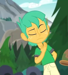 Size: 435x480 | Tagged: safe, imported from derpibooru, screencap, snails, equestria girls, legend of everfree, camp everfree outfits, clothes, eyes closed, male, shorts, solo