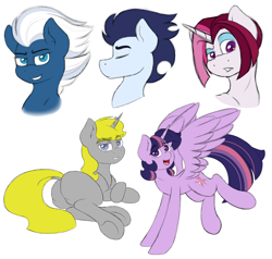 Size: 4000x3800 | Tagged: safe, artist:spirit-dude, imported from derpibooru, cayenne, night glider, soarin', twilight sparkle, oc, alicorn, pony, bedroom eyes, bust, butt, eyes closed, female, looking at you, male, mare, plot, prone, simple background, smiling, stallion, twilight sparkle (alicorn), underhoof, white background