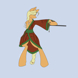 Size: 2000x2000 | Tagged: safe, artist:silverfox057, imported from derpibooru, applejack, earth pony, pony, amputee, apple clan, bipedal, clan champion, clothes, fan, female, legends of harmony, missing arm, samurai, simple background, solo, tattoo, vaguely asian robe