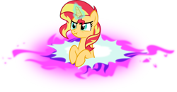 Size: 4000x2073 | Tagged: safe, artist:orin331, imported from derpibooru, sunset shimmer, pony, unicorn, absurd resolution, cute, female, glowing horn, magic, mare, portal, scrunchy face, shimmerbetes, solo, unamused