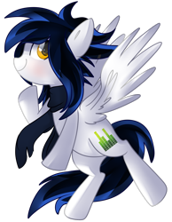 Size: 1024x1321 | Tagged: safe, artist:slasharu, imported from derpibooru, oc, oc only, oc:sky digit, pony, clothes, female, mare, scarf, simple background, solo, transparent background