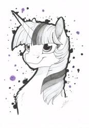 Size: 2224x3221 | Tagged: safe, artist:lupiarts, imported from derpibooru, twilight sparkle, pony, unicorn, chest fluff, female, mare, smiling, solo, traditional art