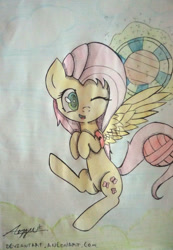 Size: 1092x1580 | Tagged: safe, artist:aneonart, imported from derpibooru, fluttershy, pegasus, pony, ball, basket, buckball, color correction, cropped, female, floating, hooves to the chest, levitation, magic, midair, one eye closed, open mouth, prehensile tail, smiling, solo, spread wings, telekinesis, traditional art, wings