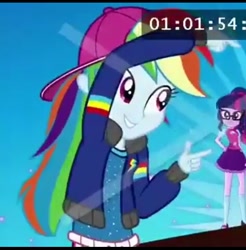 Size: 472x480 | Tagged: safe, imported from derpibooru, rainbow dash, sci-twi, twilight sparkle, equestria girls, backwards ballcap, baseball cap, bowtie, cap, clothes, glasses, hat, jacket, mary janes, rapper, rapper dash, shoes, skirt, socks