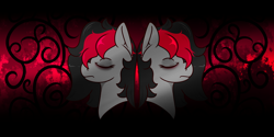 Size: 2000x1000 | Tagged: safe, artist:lazerblues, imported from derpibooru, oc, oc only, oc:miss eri, abstract background, black and red mane, solo, two toned mane