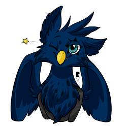 Size: 512x512 | Tagged: safe, artist:allocen, imported from derpibooru, oc, oc only, oc:eid, griffon, eared griffon, fluffy, male, one eye closed, smiling, solo, telegram sticker, wings, wink