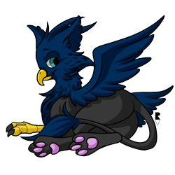 Size: 512x512 | Tagged: safe, artist:allocen, imported from derpibooru, oc, oc only, oc:eid, griffon, eared griffon, fluffy, looking at you, looking back, male, paw pads, paws, presenting, simple background, solo, telegram sticker, transparent background, underpaw, wings