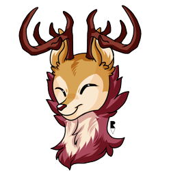 Size: 512x512 | Tagged: safe, artist:allocen, imported from derpibooru, oc, oc only, oc:wisteria evergreen, deer, antlers, buck, eyes closed, fluffy, male, smiling, solo, telegram sticker, wings