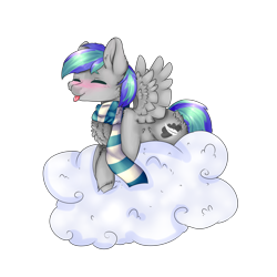 Size: 3000x3000 | Tagged: safe, artist:angelic-shield, imported from derpibooru, oc, oc only, oc:storm feather, pony, chest fluff, clothes, cloud, scarf, smiling, solo, tongue out