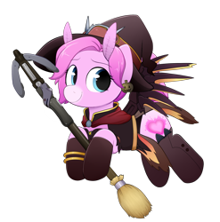 Size: 2198x2227 | Tagged: safe, artist:moozua, imported from derpibooru, oc, oc only, oc:moonset, pony, mercy, overwatch, simple background, solo, transparent background, witch