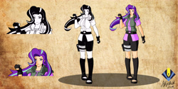 Size: 5950x2975 | Tagged: dead source, safe, artist:penspark, imported from derpibooru, starlight glimmer, human, absurd resolution, anime, clothes, crossover, feet, female, fingerless gloves, gloves, humanized, kunoichi, looking at you, monochrome, naruto, ninja, smiling, solo