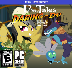 Size: 660x632 | Tagged: artist needed, safe, edit, imported from derpibooru, ahuizotl, daring do, parasprite, pegasus, pony, parody, veggietales, video game