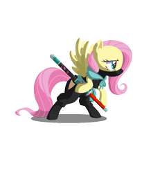 Size: 835x894 | Tagged: safe, artist:lavendus, imported from derpibooru, fluttershy, pony, badass, female, flutterbadass, kunoichi, ninja, simple background, solo, spread wings, transparent background, wings