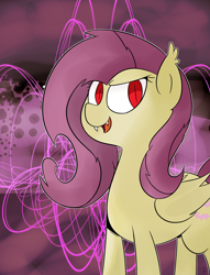 Size: 1280x1678 | Tagged: safe, artist:goldenled, imported from derpibooru, fluttershy, bat pony, pony, abstract background, female, flutterbat, race swap, solo