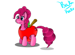 Size: 3507x2550 | Tagged: safe, artist:bakanato, imported from derpibooru, pinkie pie, earth pony, pony, apple, apple costume, clothes, costume, female, food, food costume, mare, simple background, solo, transparent background