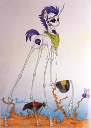 Size: 1701x2404 | Tagged: safe, artist:david-lacroix, imported from derpibooru, oc, oc only, oc:riona, parasprite, pony, unicorn, curved horn, disturbing, female, fine art parody, impossibly long legs, long legs, mare, salvador dalí, solo, traditional art