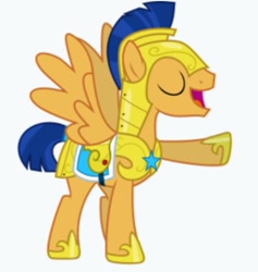 Size: 422x446 | Tagged: safe, artist:jeatz-axl, imported from derpibooru, screencap, flash sentry, pegasus, pony, armor, cropped, cute, diasentres, eyes closed, helmet, male, pointing, solo, spread wings, vector, wings