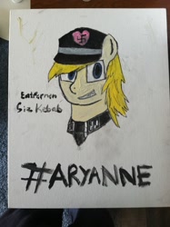 Size: 1936x2592 | Tagged: safe, artist:sharpysaber, imported from derpibooru, oc, oc only, oc:aryanne, clothes, hat, heart, nazi, swastika, traditional art, uniform