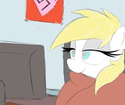 Size: 669x559 | Tagged: safe, artist:datte-before-dawn, imported from derpibooru, oc, oc only, oc:aryanne, blanket, computer, cozy, cute, doodle, heart, lidded eyes, meme, nazi, nazipone, sitting, solo, swastika