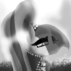 Size: 1550x1550 | Tagged: safe, artist:brainiac, imported from derpibooru, coloratura, earth pony, pony, black and white, countess coloratura, female, grayscale, monochrome, solo