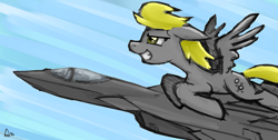 Size: 1280x643 | Tagged: safe, artist:sevoohypred, imported from derpibooru, derpy hooves, pegasus, pony, female, flying, jet, mare, plane, solo