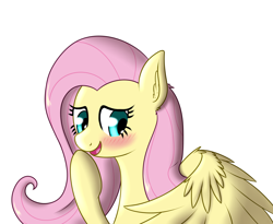 Size: 1852x1520 | Tagged: safe, artist:zogzor, imported from derpibooru, fluttershy, pegasus, pony, blushing, bust, covering mouth, cute, female, looking away, looking down, mare, portrait, raised hoof, shyabetes, simple background, smiling, solo, white background