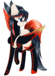 Size: 1660x2280 | Tagged: safe, artist:little-sketches, imported from derpibooru, pegasus, pony, colored pupils, commission, eye clipping through hair, female, kill la kill, mare, ponified, raised hoof, ryuko matoi, simple background, solo, transparent background