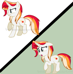 Size: 795x804 | Tagged: safe, artist:ipandacakes, imported from derpibooru, oc, oc only, oc:solar flare, pony, unicorn, female, mare, offspring, parent:fire streak, parent:sunset shimmer, raised hoof, sad, solo