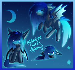 Size: 1480x1400 | Tagged: safe, artist:zephyrii, imported from derpibooru, oc, oc only, oc:midnight flare, bat pony, pony, eyes closed, moon, solo, stars