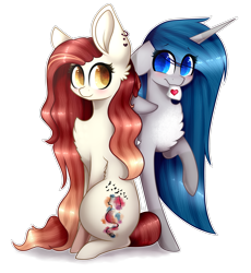 Size: 2671x2900 | Tagged: safe, artist:magicalbrownie, imported from derpibooru, oc, oc only, oc:amanda, oc:hush hunter, alicorn, earth pony, pony, chest fluff, female, high res, mare, mouth hold, paper, simple background, sitting, transparent background