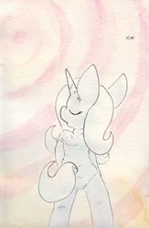 Size: 683x1049 | Tagged: safe, artist:slightlyshade, imported from derpibooru, trixie, pony, clothes, eyes closed, female, head turn, off shoulder, one-piece swimsuit, rear view, solo, swimsuit, traditional art, turned head