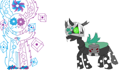 Size: 1152x648 | Tagged: safe, artist:infinita est lux solis, imported from derpibooru, oc, oc only, oc:ikanza the mad, oc:xenon, changedling, changeling, bandage, black hole, blood, ms paint, vortex