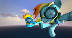 Size: 4069x2160 | Tagged: safe, artist:jaygaming1, imported from derpibooru, rainbow dash, spitfire, pony, 3d, absurd resolution, clothes, cloud, flying, goggles, poster, source filmmaker, uniform, wonderbolt trainee uniform, wonderbolts uniform