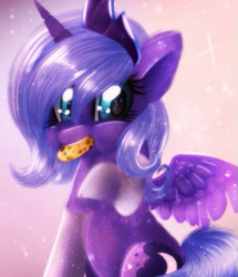 Size: 435x506 | Tagged: safe, artist:starchasesketches, imported from derpibooru, princess luna, alicorn, pony, clothes, cookie, cute, female, filly, food, lunabetes, nom, raised hoof, socks, solo, woona, younger