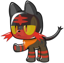 Size: 1628x1600 | Tagged: safe, artist:sny-por, imported from derpibooru, oc, oc only, oc:bamboo tablet, oc:baumbs, litten, pony, clothes, costume, inflatable, inflatable suit, male, pokémon, pokémon sun and moon, simple background, solo, transparent background