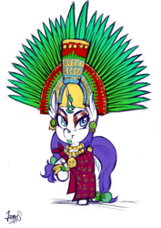 Size: 2893x4092 | Tagged: safe, artist:helloiamyourfriend, imported from derpibooru, rarity, pony, absurd resolution, aztec, bracelet, cape, clothes, ear piercing, earring, female, headdress, jewelry, lip piercing, medallion, mexico, necklace, nose piercing, piercing, rarity wears human jewelry, solo