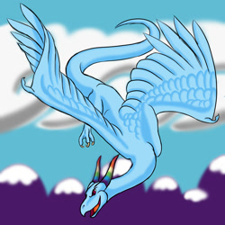 Size: 2000x2000 | Tagged: safe, artist:vchart920, imported from derpibooru, rainbow dash, dragon, feathered dragon, dragonified, female, flying, mountain, rainbow dragon, solo, species swap