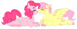 Size: 1024x393 | Tagged: safe, artist:pandemiamichi, artist:s1nb0y, imported from derpibooru, fluttershy, pinkie pie, oc, earth pony, pegasus, pony, butterpie, butterscotch, duo, eyes closed, female, male, rule 63, shipping, simple background, smiling, straight, transparent background