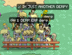 Size: 378x290 | Tagged: safe, imported from derpibooru, derpy hooves, pony, pony town, derp, derpception, derpies, herd, multeity, unstoppable force of derp