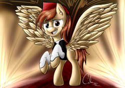 Size: 1600x1131 | Tagged: safe, artist:calena, imported from derpibooru, oc, oc only, oc:felipe walker, pegasus, pony, heterochromia, solo, spread wings