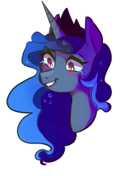 Size: 665x945 | Tagged: safe, artist:catzino, imported from derpibooru, princess luna, alicorn, pony, blushing, female, grin, smiling, solo