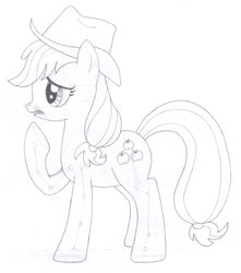 Size: 1262x1428 | Tagged: safe, artist:aafh, imported from derpibooru, applejack, pony, female, monochrome, solo, traditional art