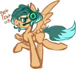 Size: 589x531 | Tagged: safe, artist:mdragonflame, imported from derpibooru, oc, oc only, oc:glitch gamepad, pegasus, pony, hahcon, headphones, simple background, solo, spread wings, white background