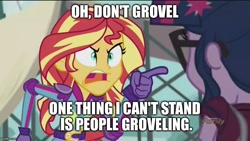 Size: 800x450 | Tagged: safe, edit, edited screencap, imported from derpibooru, screencap, sci-twi, sunset shimmer, twilight sparkle, equestria girls, friendship games, angry, exploitable meme, god, image macro, meme, monty python, monty python and the holy grail, sunset yells at twilight